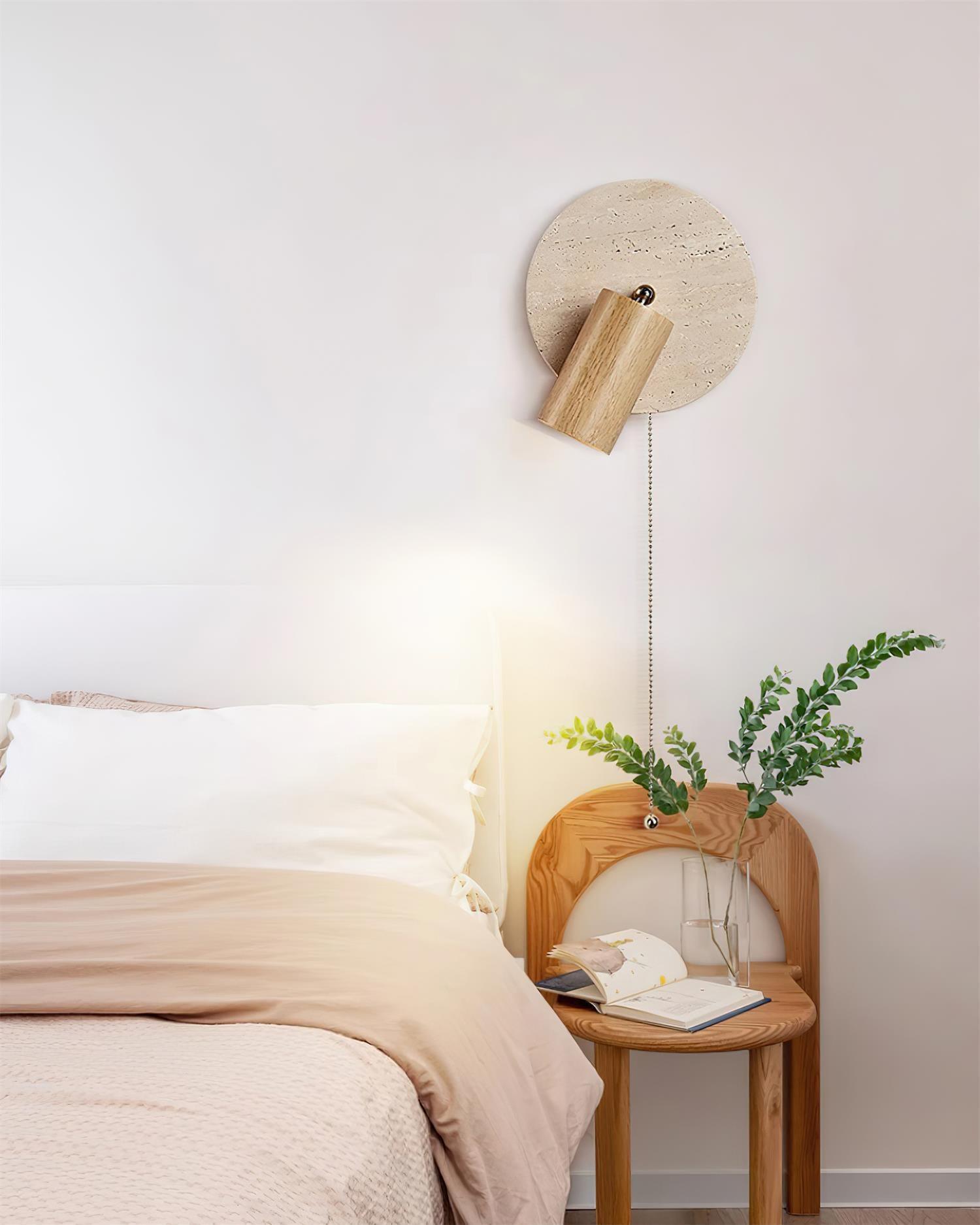 Idmon - Travertine and Wood Wall Lamp