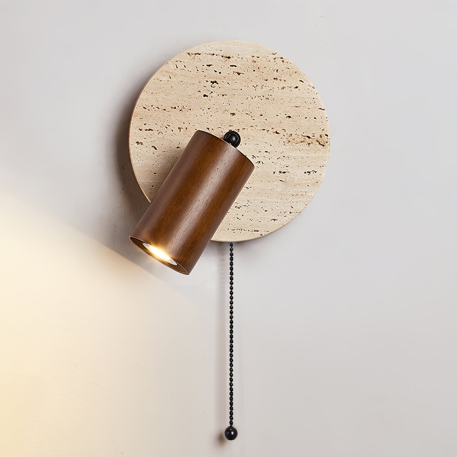 Idmon - Travertine and Wood Wall Lamp