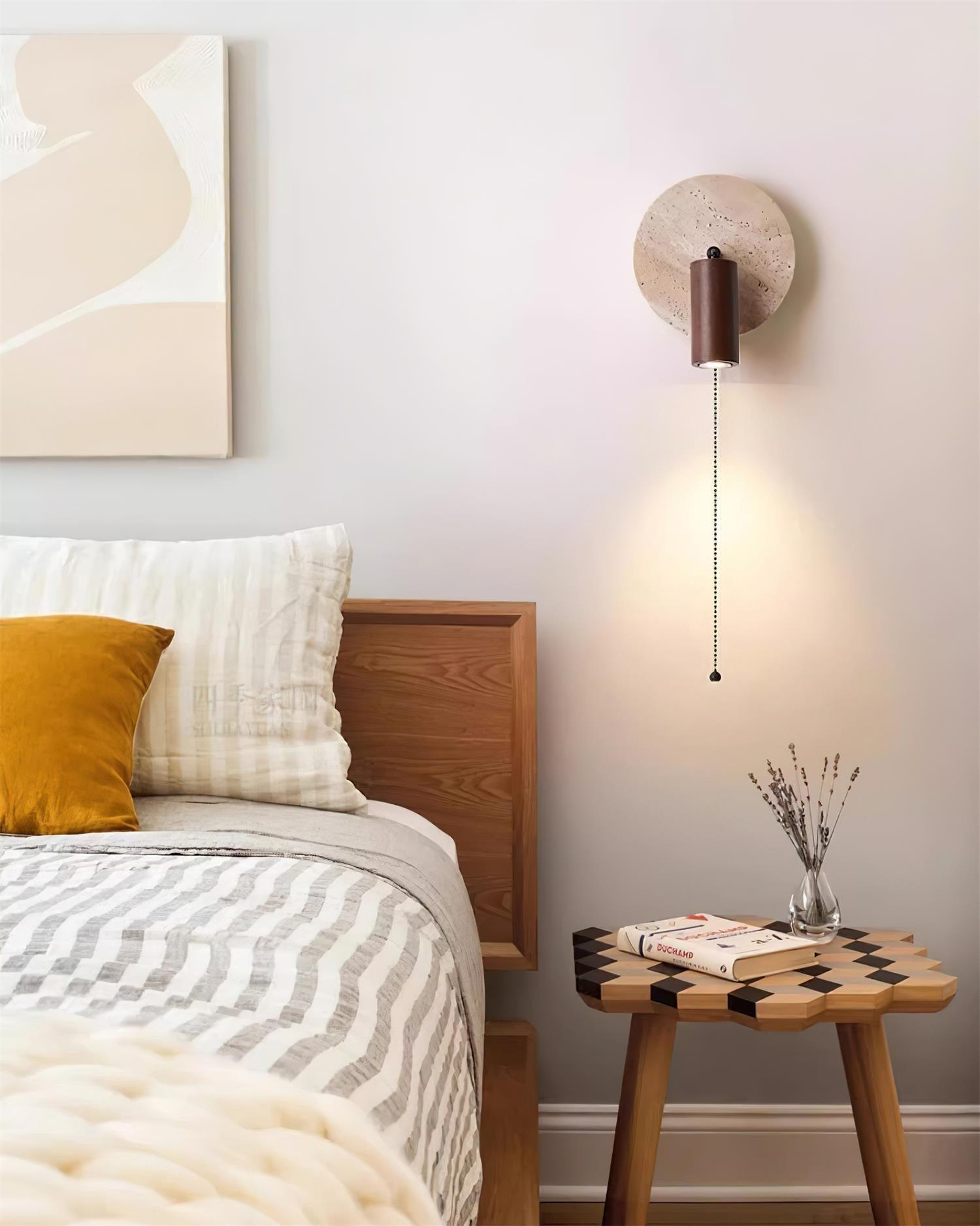 Idmon - Travertine and Wood Wall Lamp
