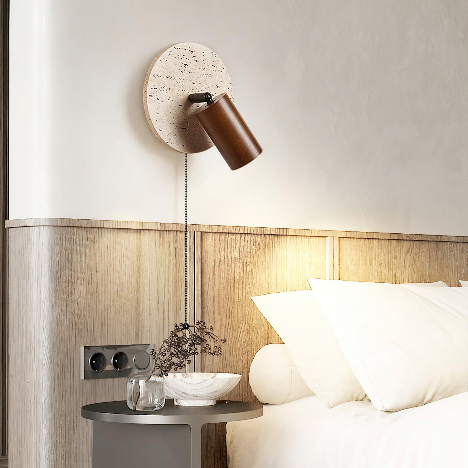 Idmon - Travertine and Wood Wall Lamp