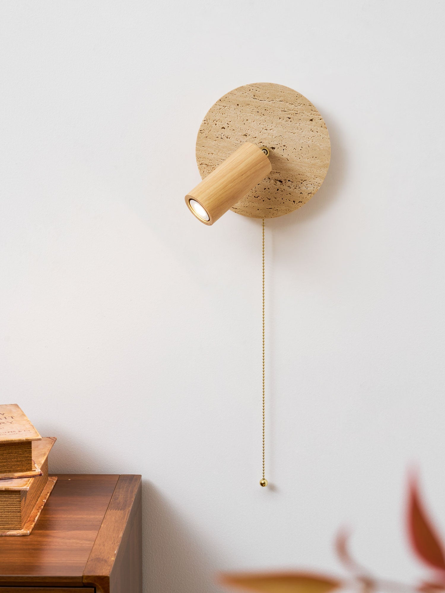 Idmon - Travertine and Wood Wall Lamp