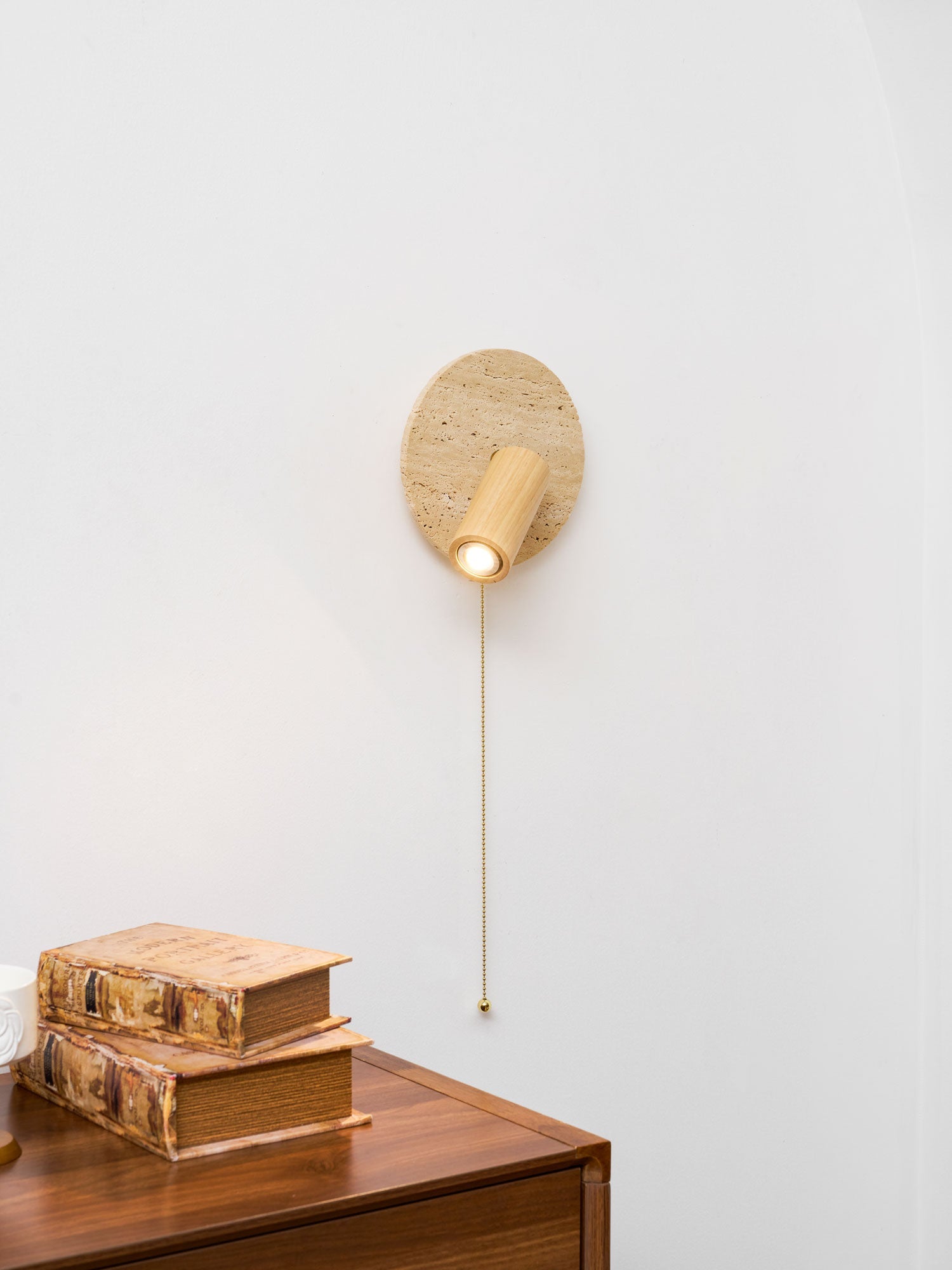 Idmon - Travertine and Wood Wall Lamp