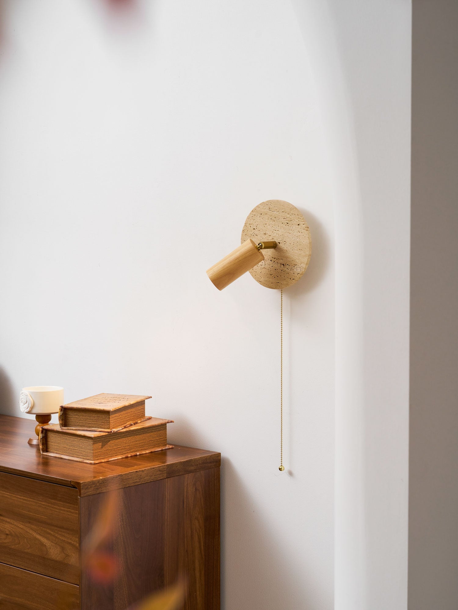 Idmon - Travertine and Wood Wall Lamp