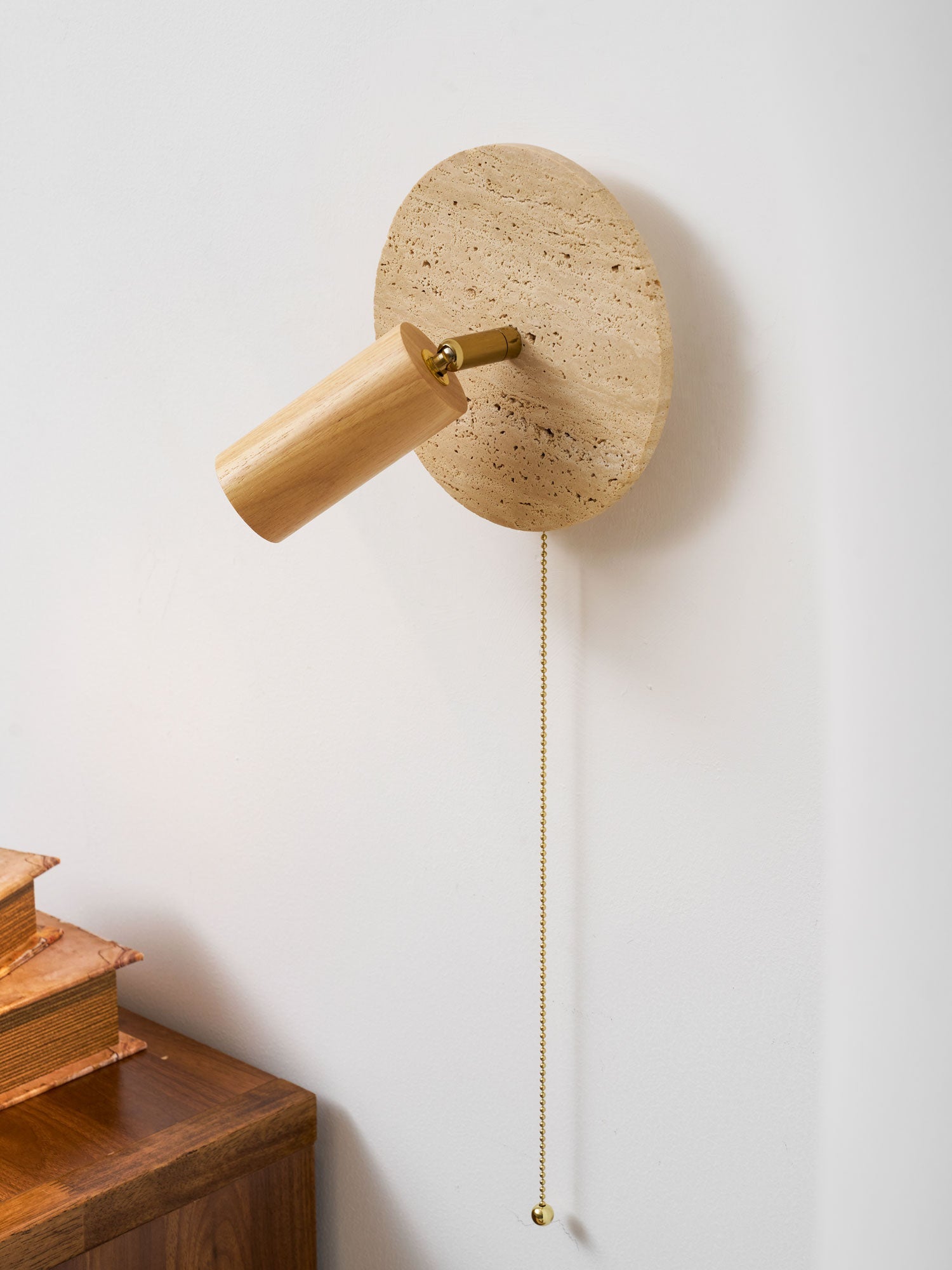 Idmon - Travertine and Wood Wall Lamp