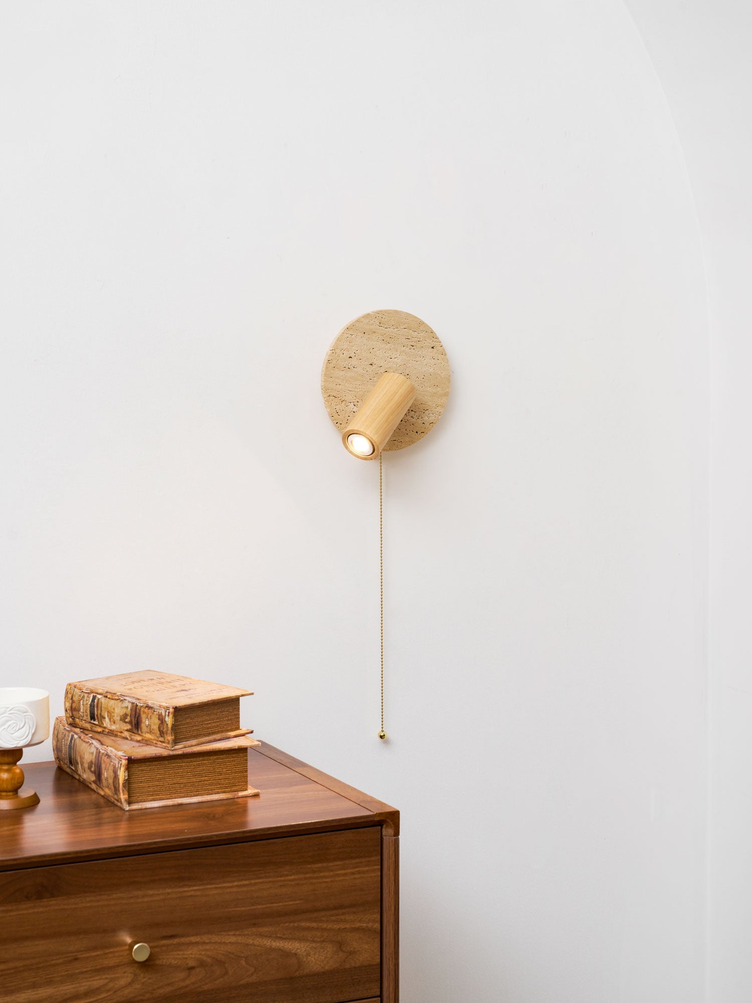 Idmon - Travertine and Wood Wall Lamp