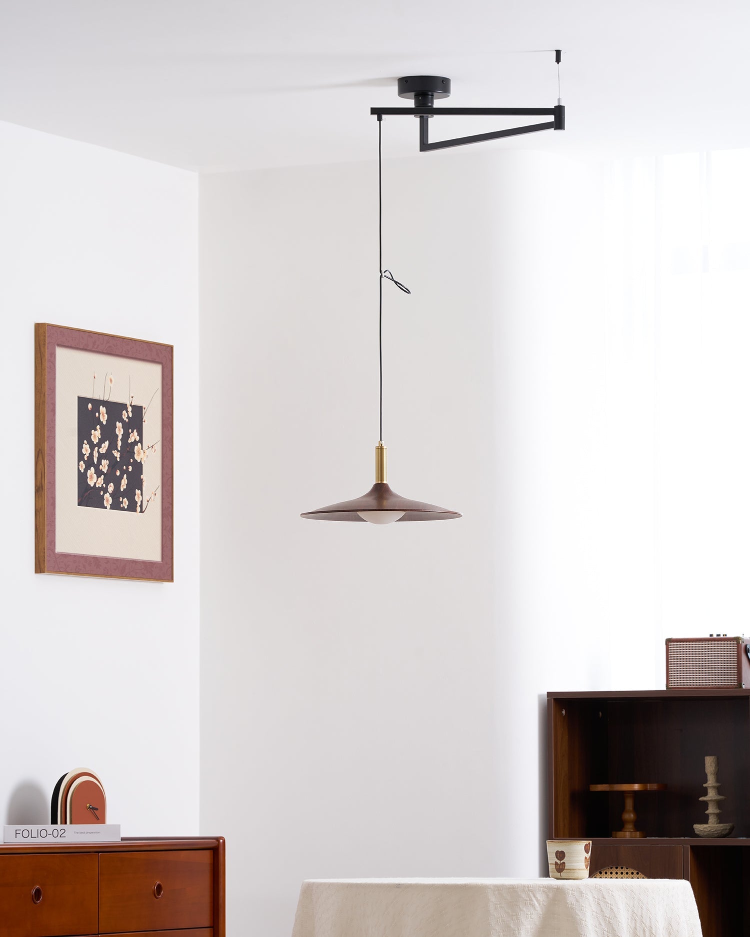 Zeke Walnut Swing Arm Pendant Light – detail 8