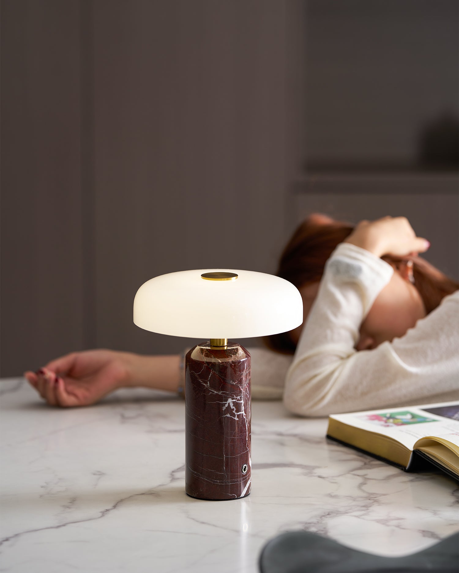 Hespera - Cordless Marble and Opaline Glass Table Lamp