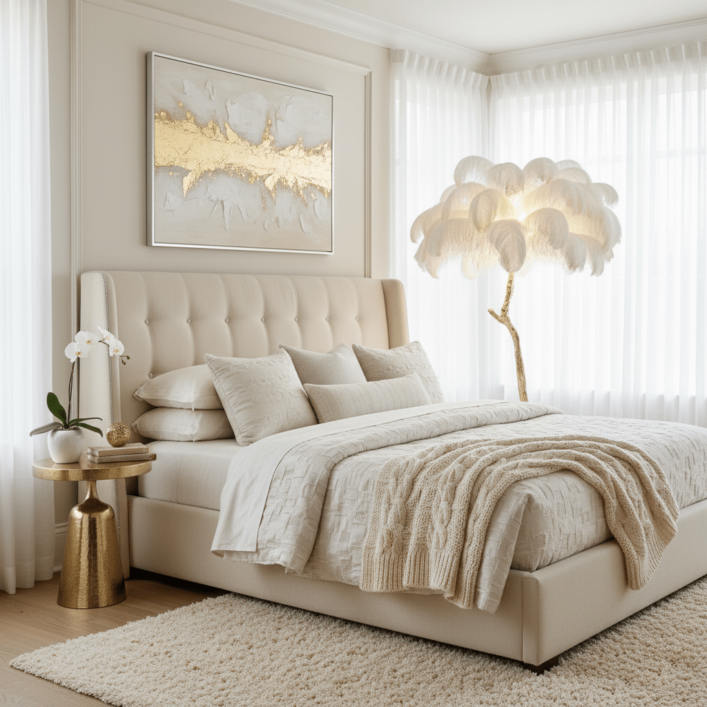 Auxo - Ostrich Feather and Brass Floor Lamp