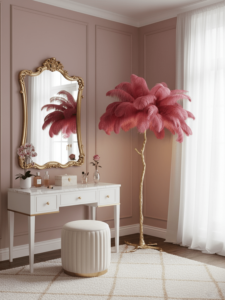 Auxo - Ostrich Feather and Brass Floor Lamp