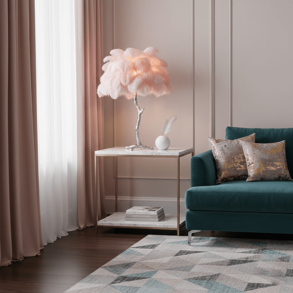 Aedon - Brass Ostrich Feather Table Lamp