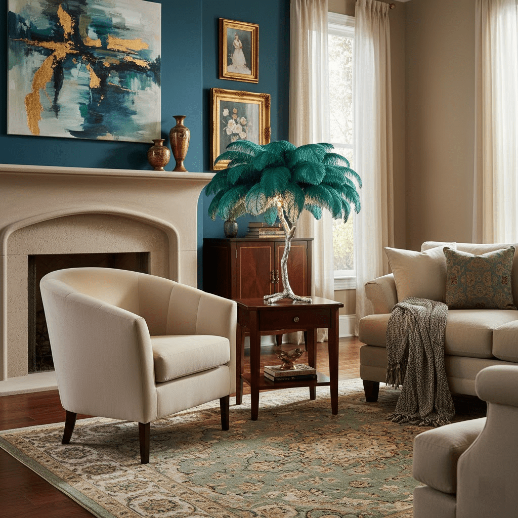 Aedon - Brass Ostrich Feather Table Lamp