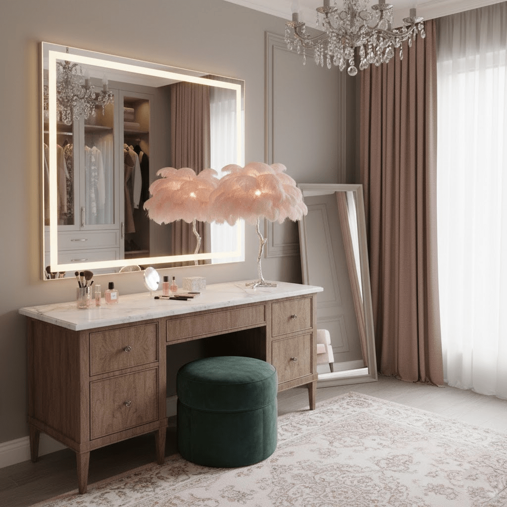 Aedon - Brass Ostrich Feather Table Lamp