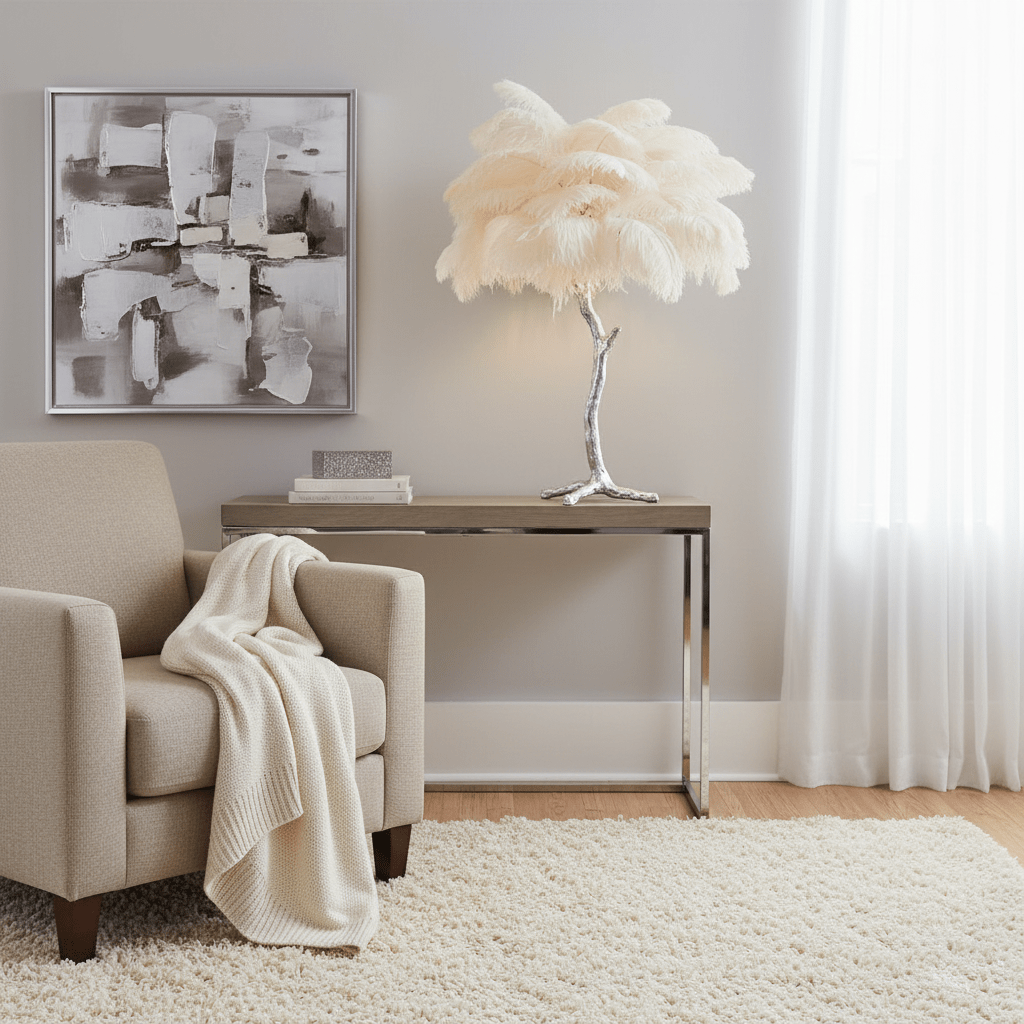 Aedon - Brass Ostrich Feather Table Lamp