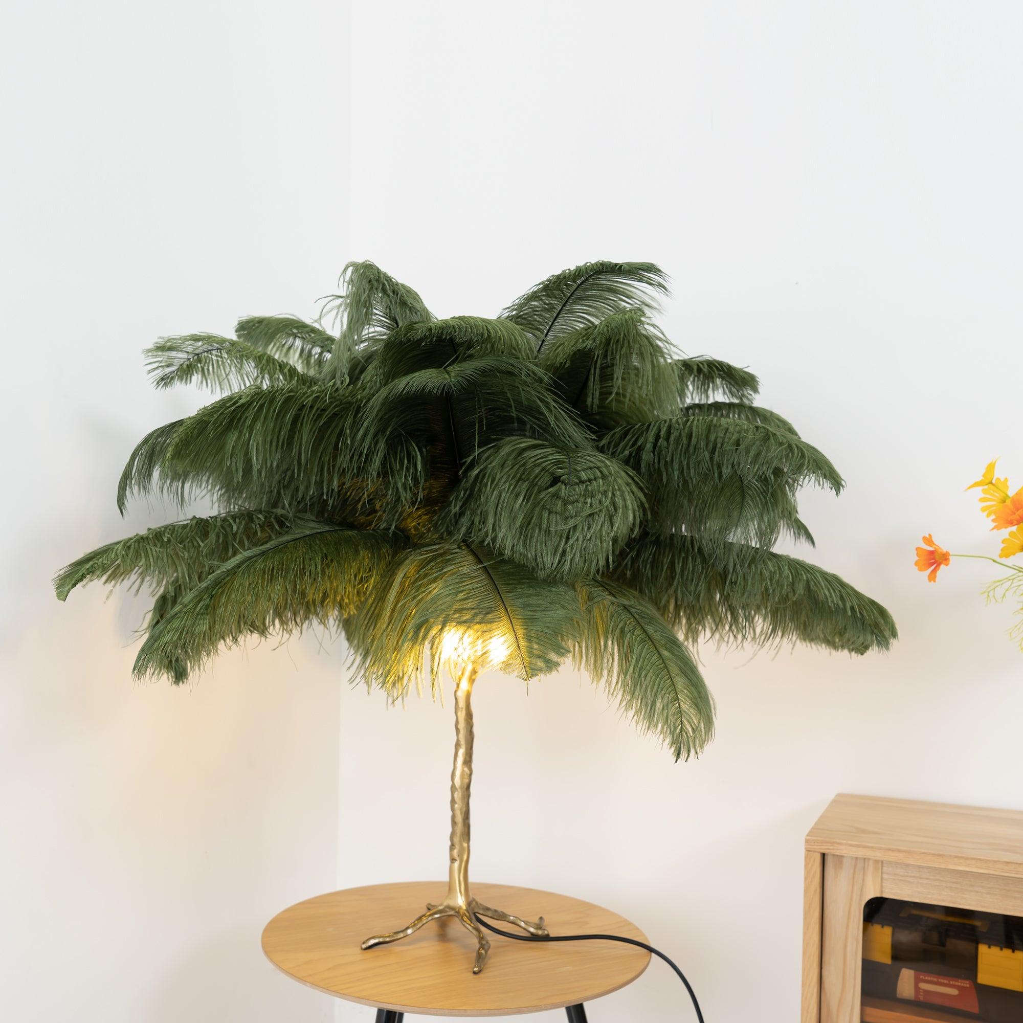 Aedon - Brass Ostrich Feather Table Lamp