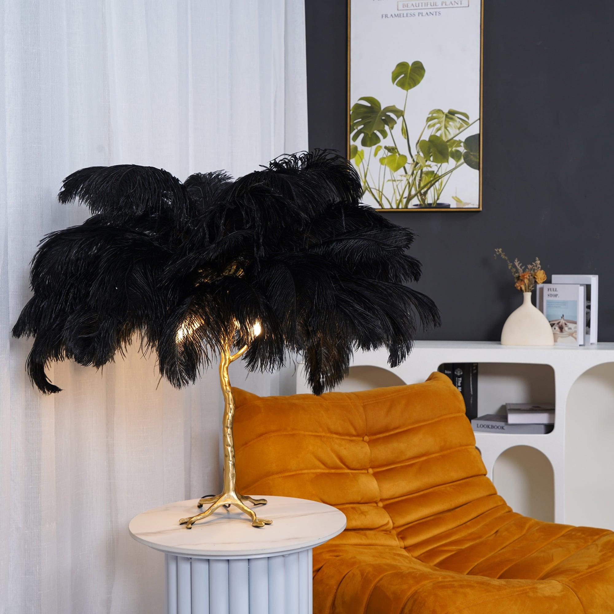 Aedon - Brass Ostrich Feather Table Lamp