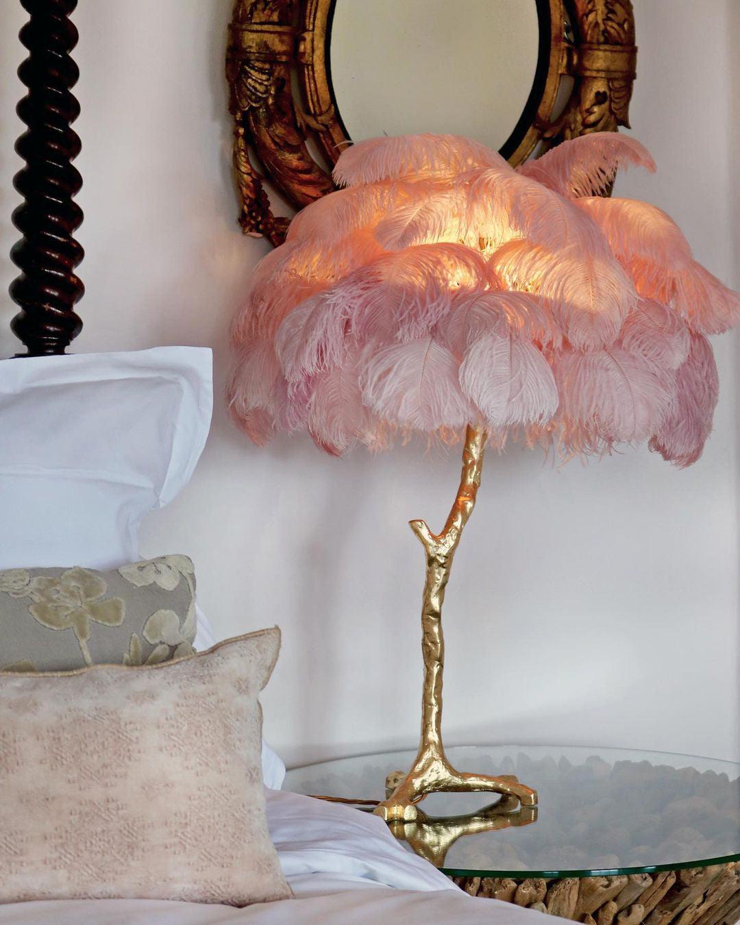 Aedon - Brass Ostrich Feather Table Lamp
