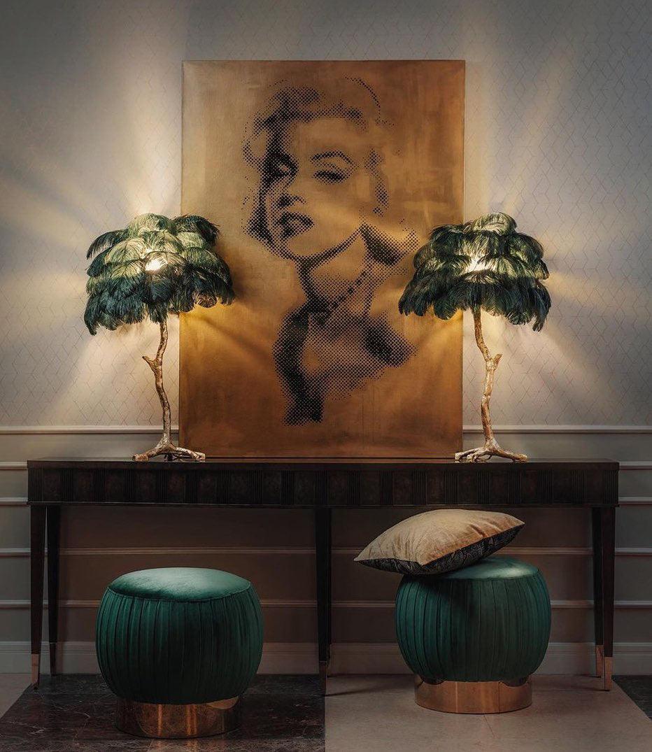 Aedon - Brass Ostrich Feather Table Lamp