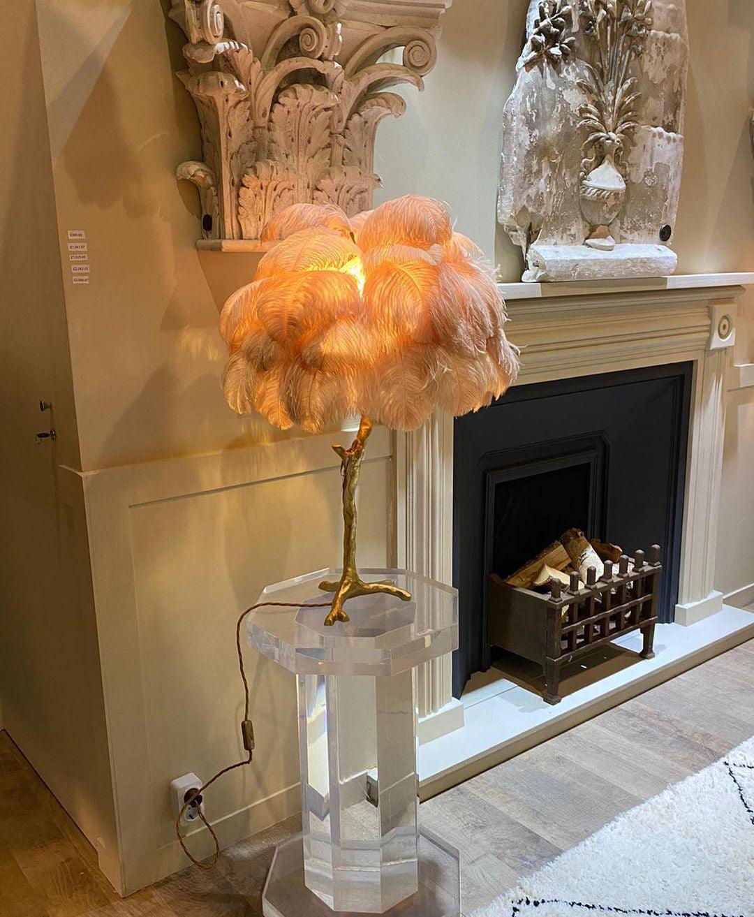 Aedon - Brass Ostrich Feather Table Lamp