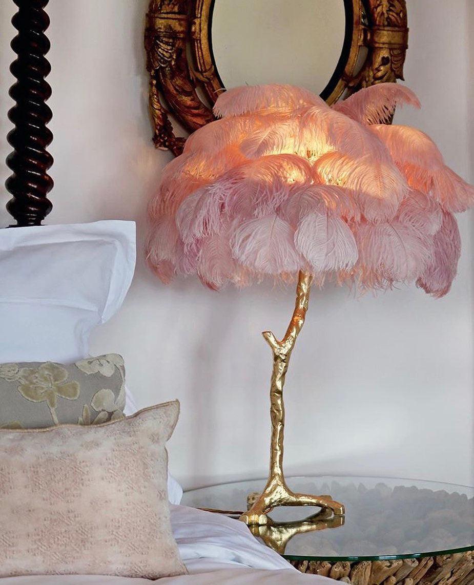Aedon - Brass Ostrich Feather Table Lamp