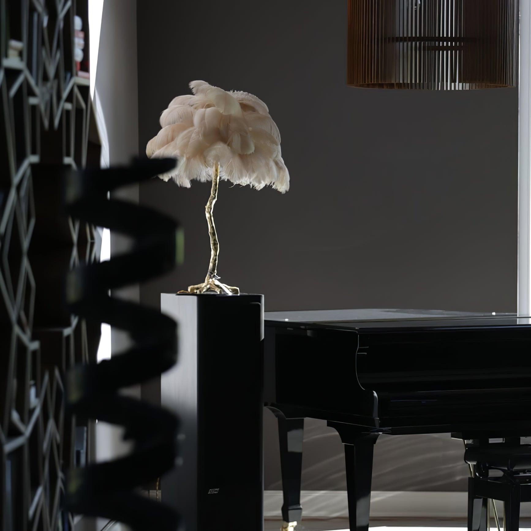Aedon - Brass Ostrich Feather Table Lamp