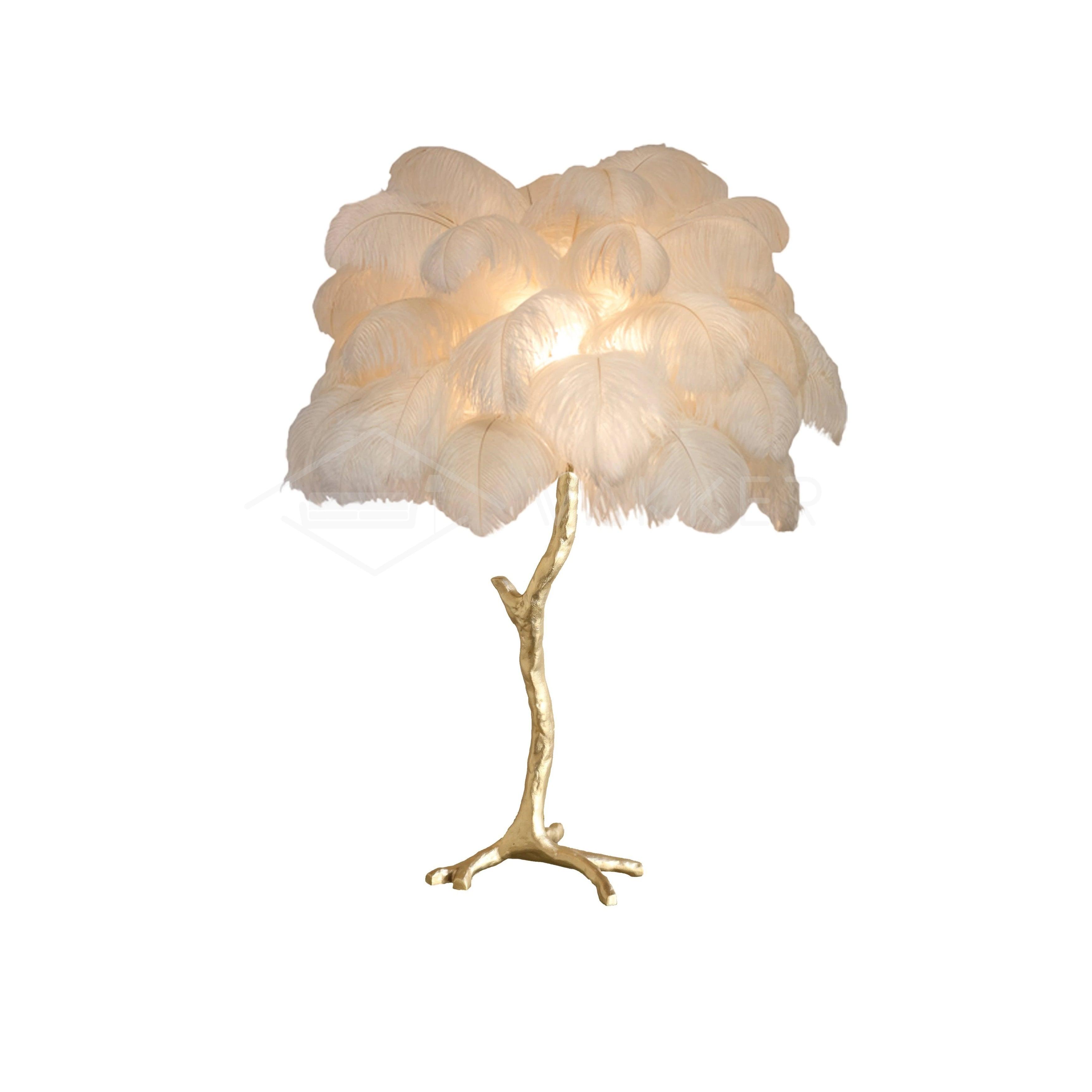 Aedon - Brass Ostrich Feather Table Lamp