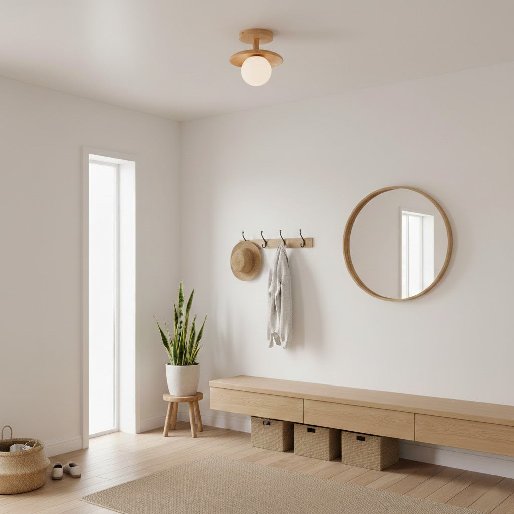 Floyd Ash Wood and Glass Flush Ceiling Light – detail 5