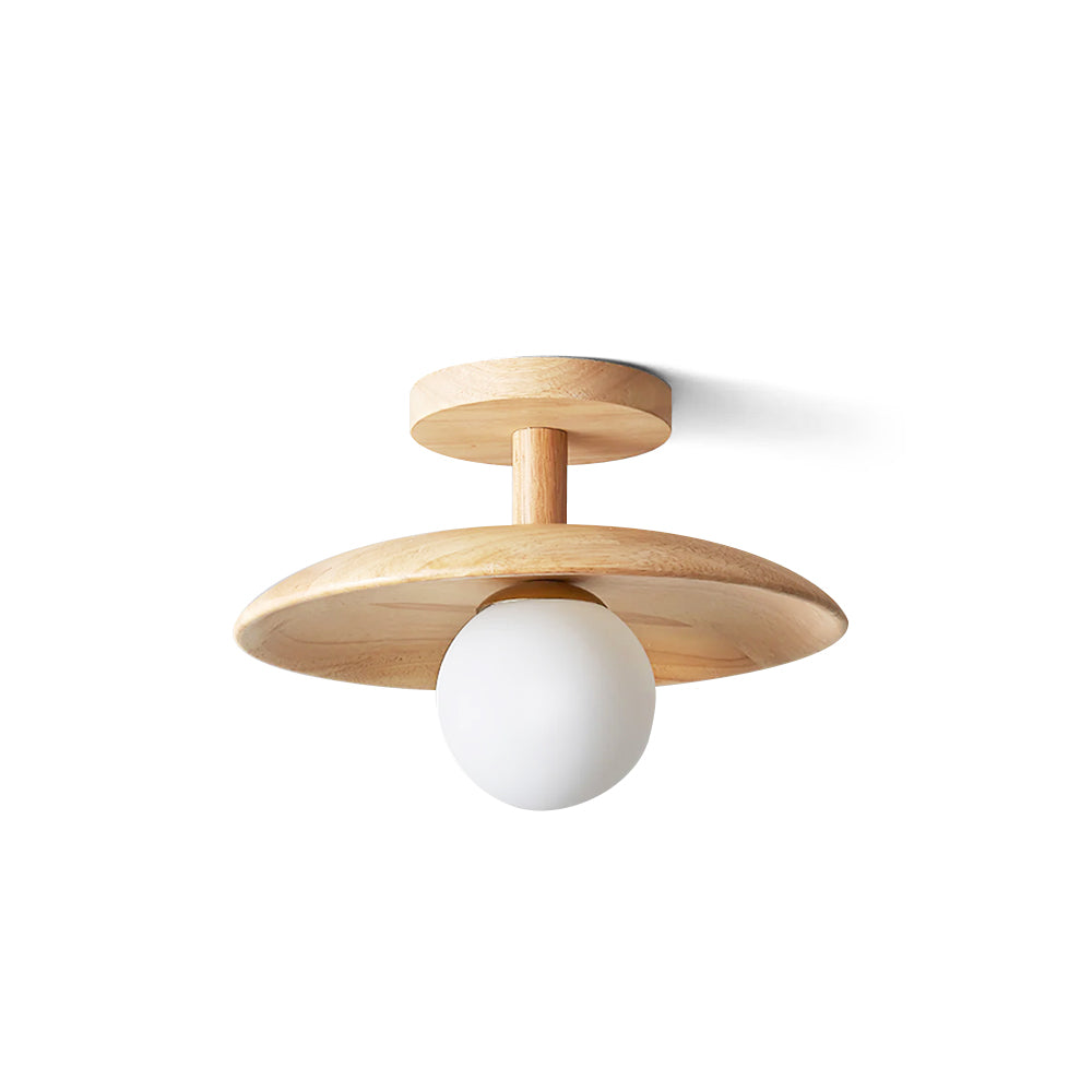 Floyd Ash Wood and Glass Flush Ceiling Light
