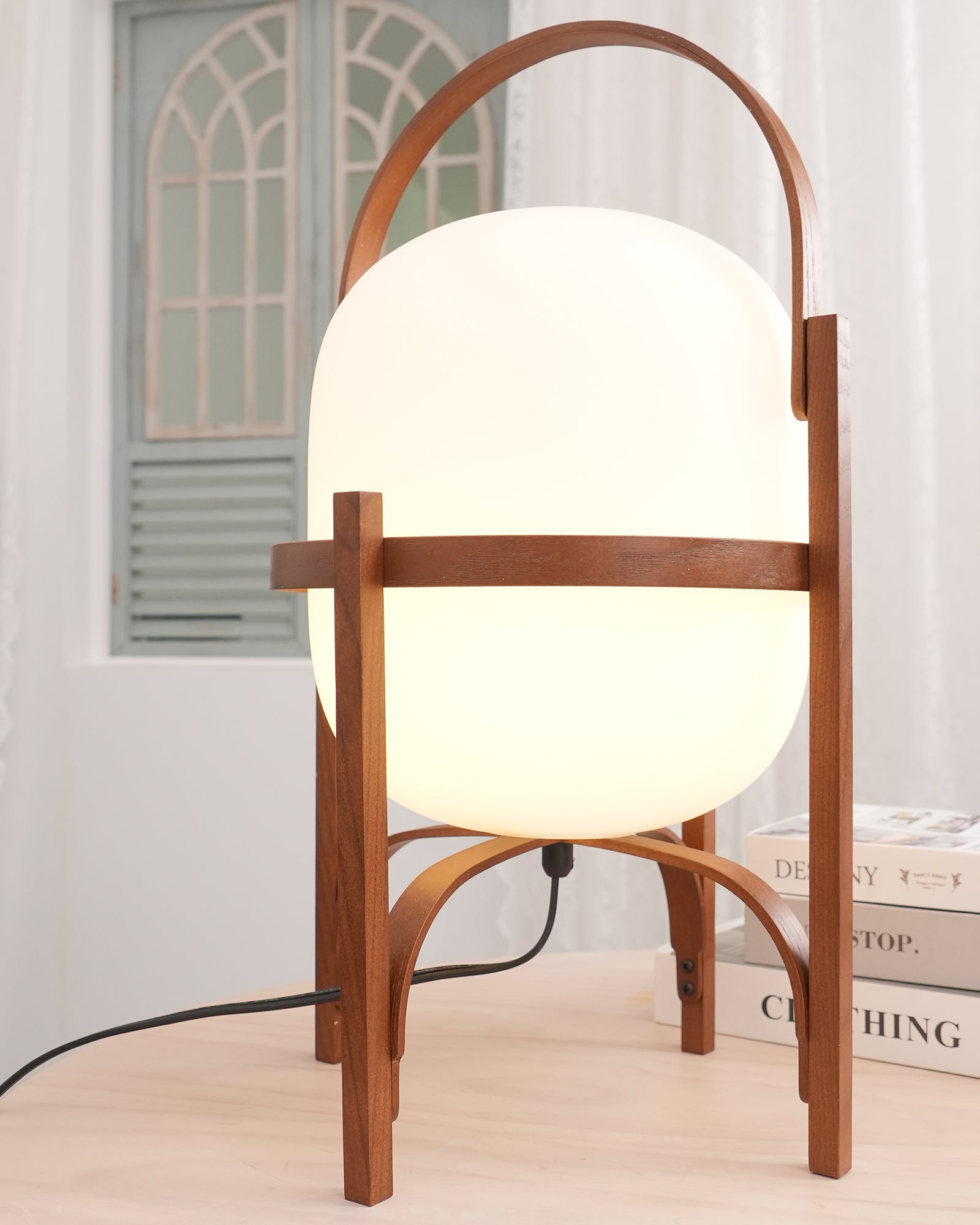 Pharos - Portable Wood and Glass Lantern Table Lamp
