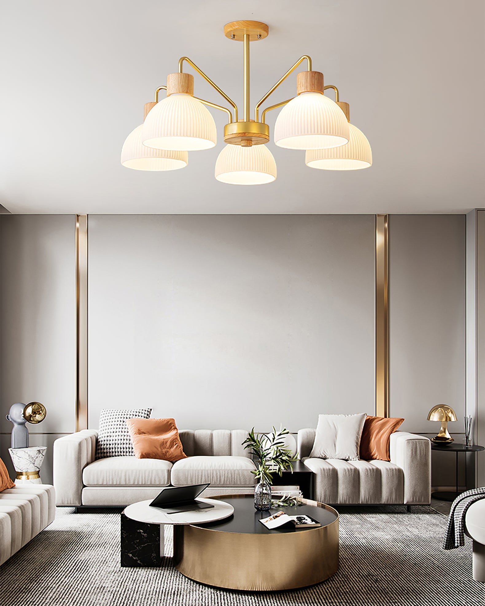 Delbert Fluted Glass Wood Chandelier – detail 3