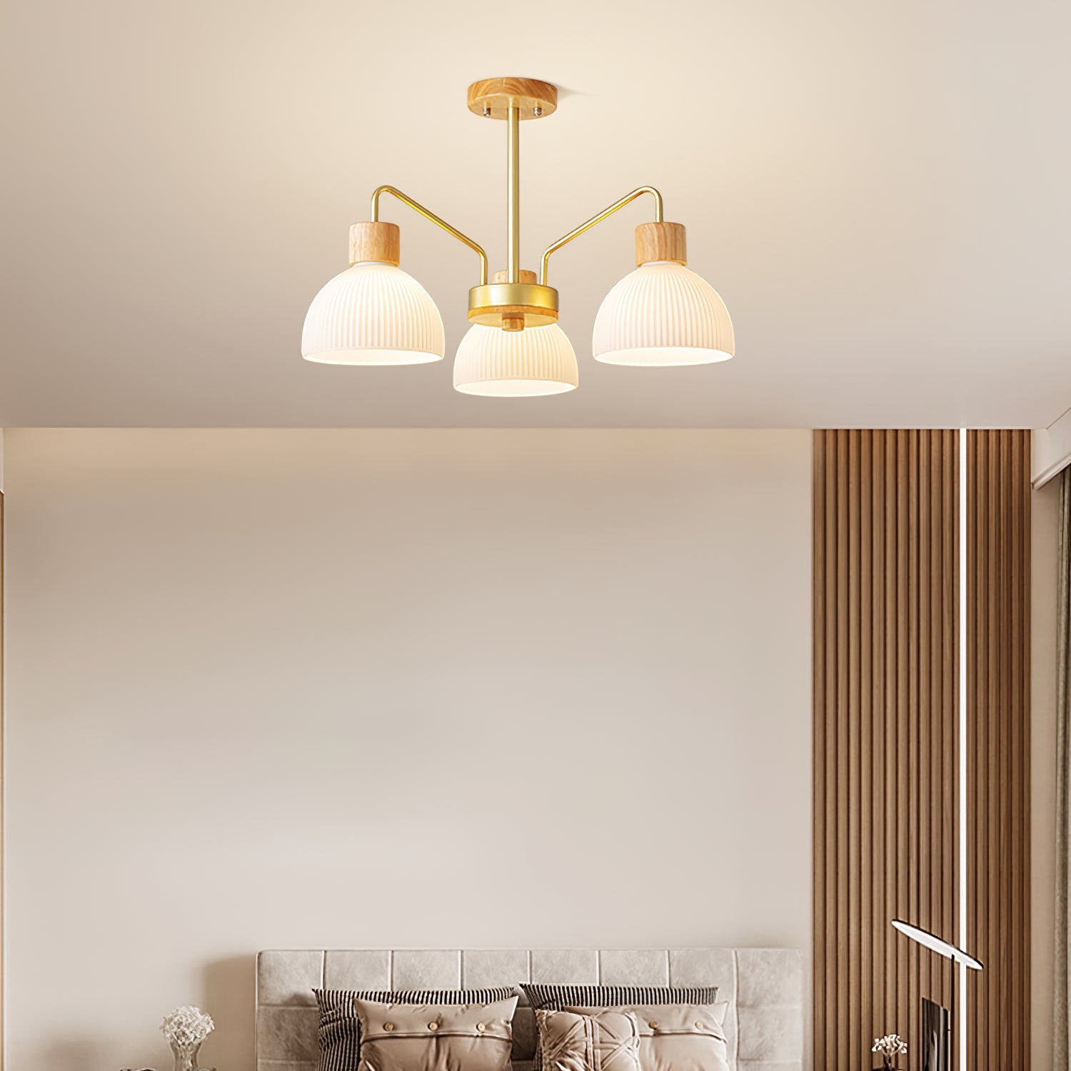 Delbert Fluted Glass Wood Chandelier – detail 5