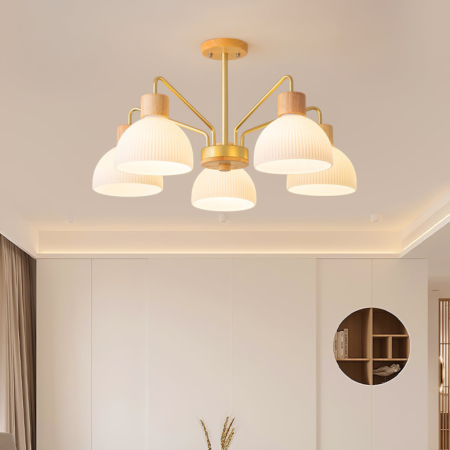 Delbert Fluted Glass Wood Chandelier – detail 2