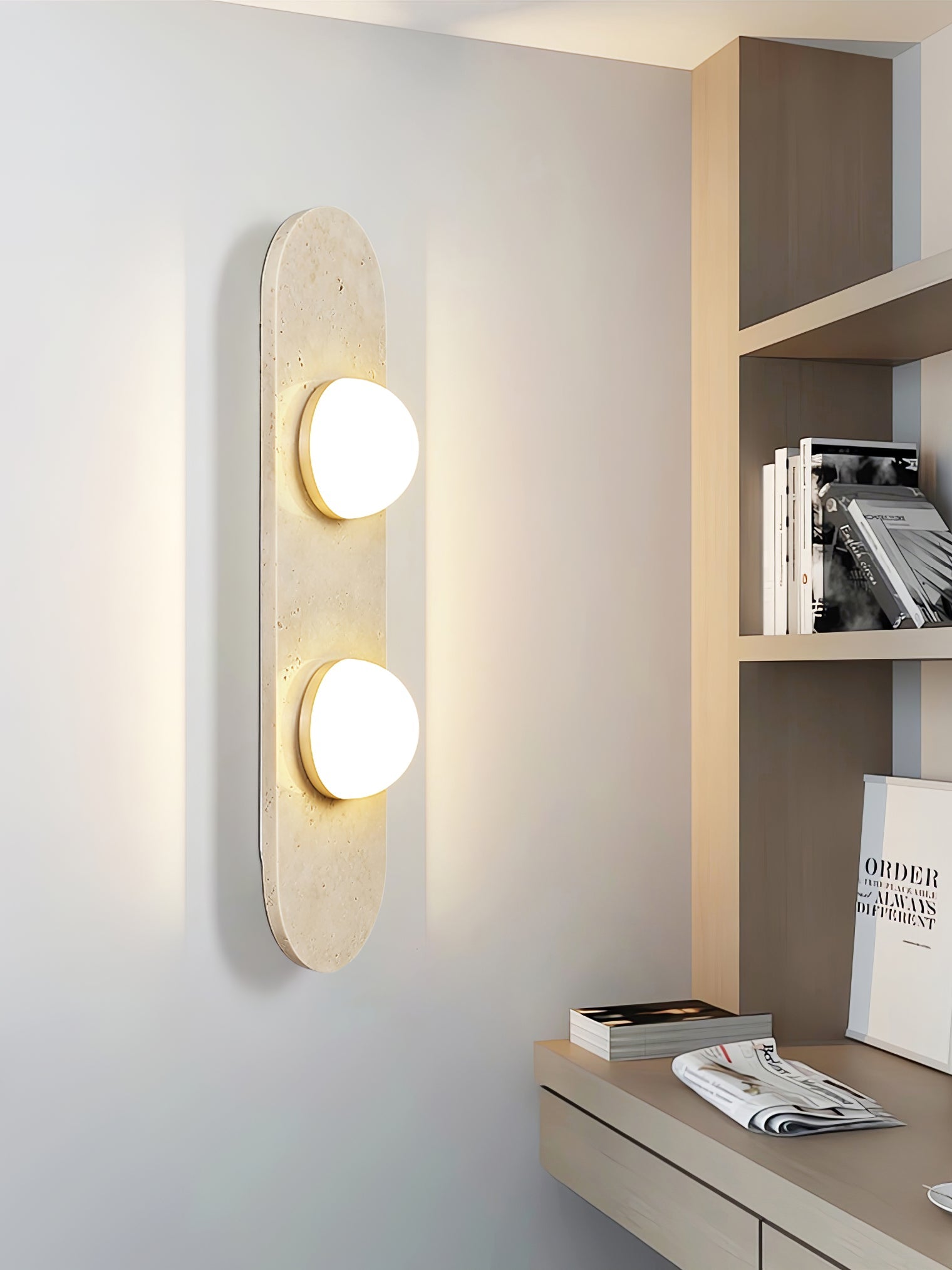 Orthia - Frosted Globe Travertine Sconce