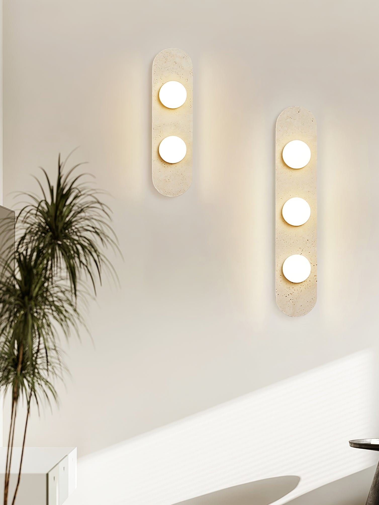 Orthia - Frosted Globe Travertine Sconce