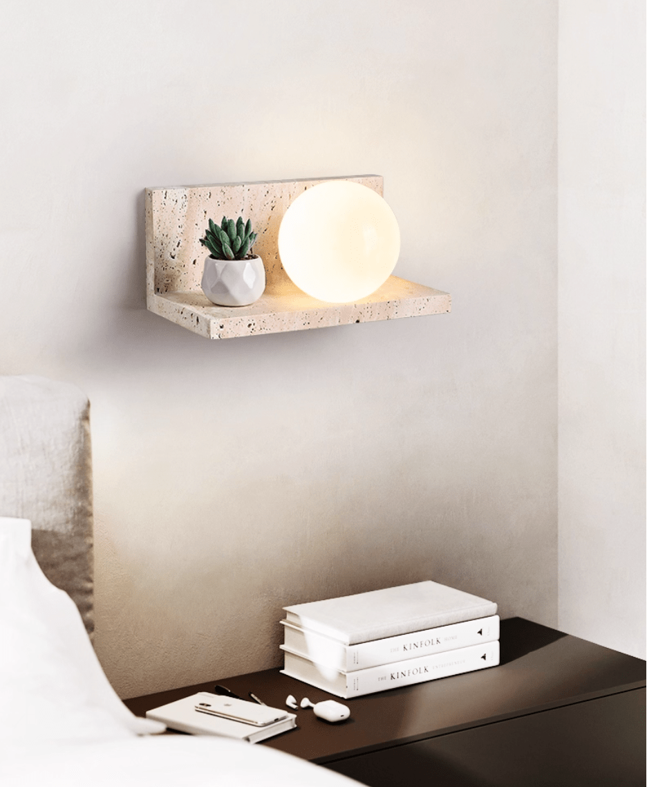 Pherousa - Travertine Shelf Wall Sconce