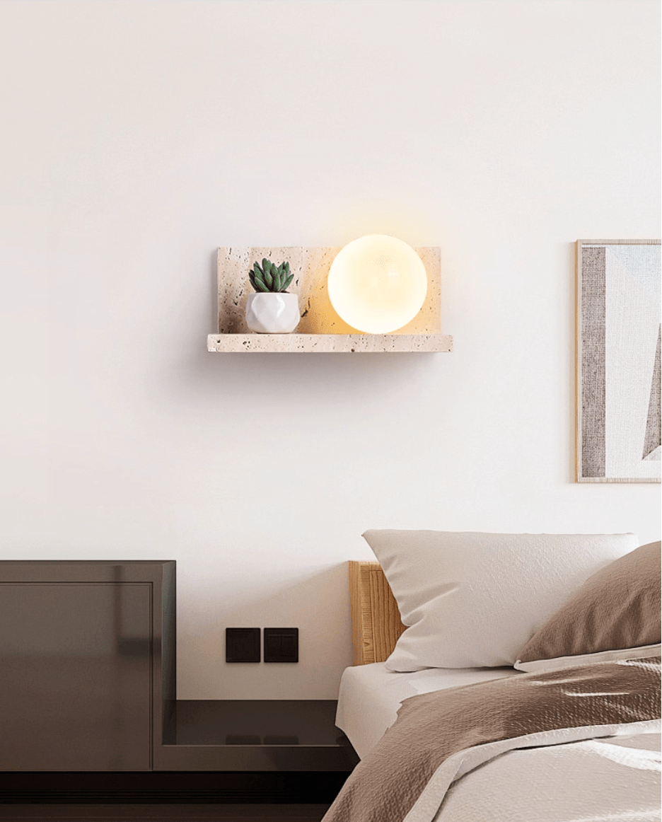 Pherousa - Travertine Shelf Wall Sconce