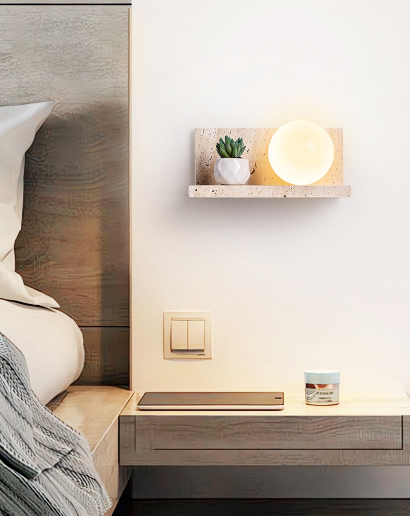 Pherousa - Travertine Shelf Wall Sconce
