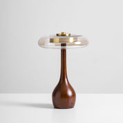 Elektra - Curved Wood and Amber Glass Table Lamp