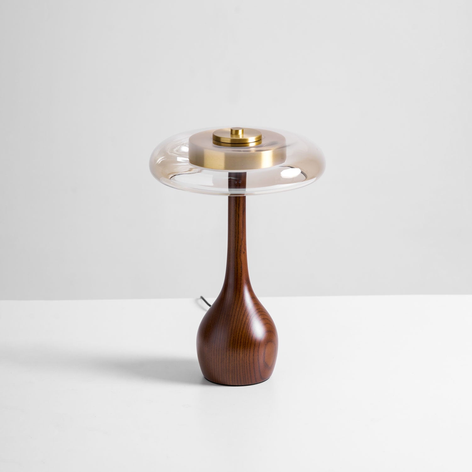 Elektra - Curved Wood and Amber Glass Table Lamp