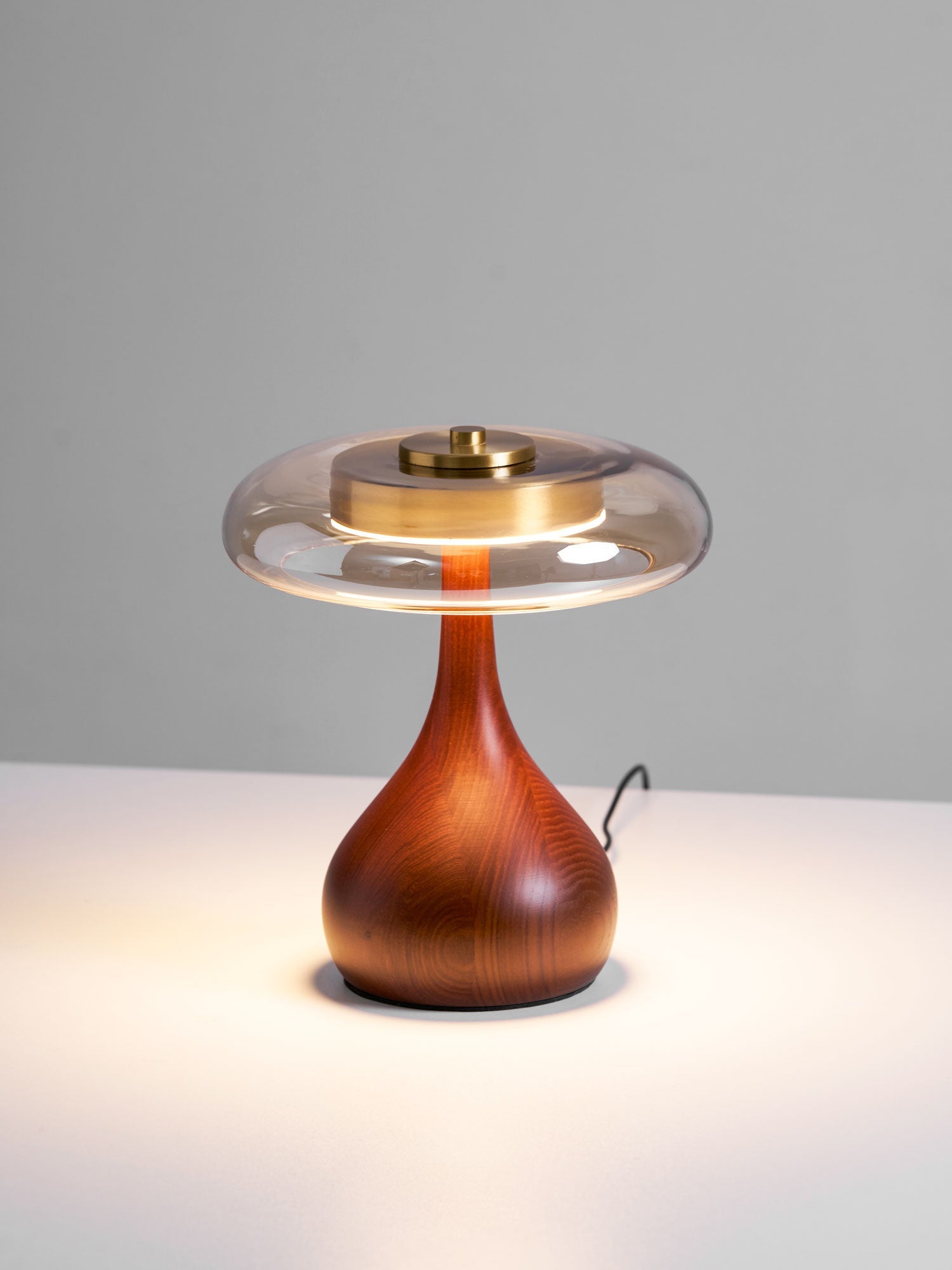 Elektra - Curved Wood and Amber Glass Table Lamp