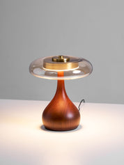 Elektra - Curved Wood and Amber Glass Table Lamp