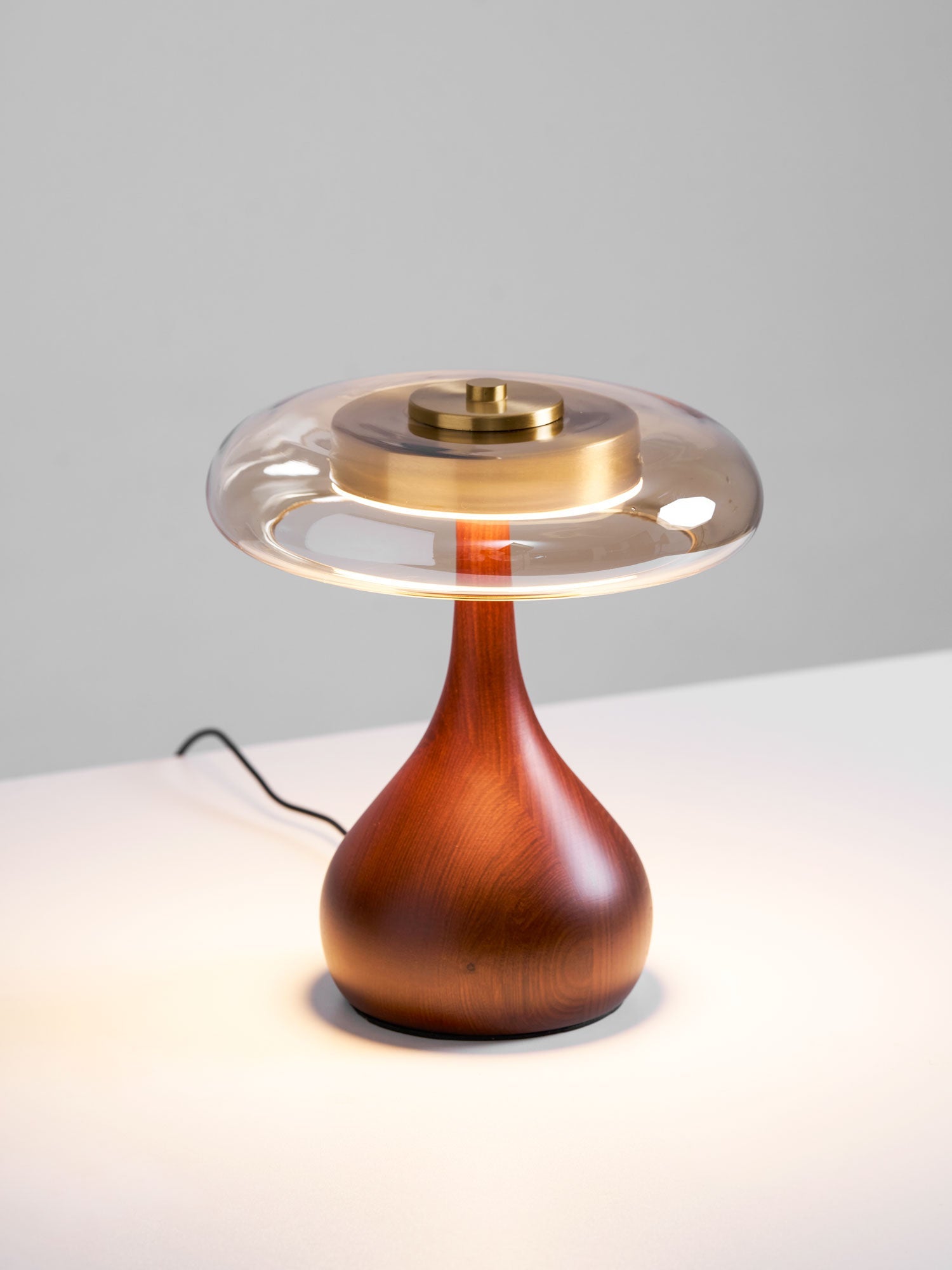 Elektra - Curved Wood and Amber Glass Table Lamp