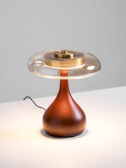 Elektra - Curved Wood and Amber Glass Table Lamp