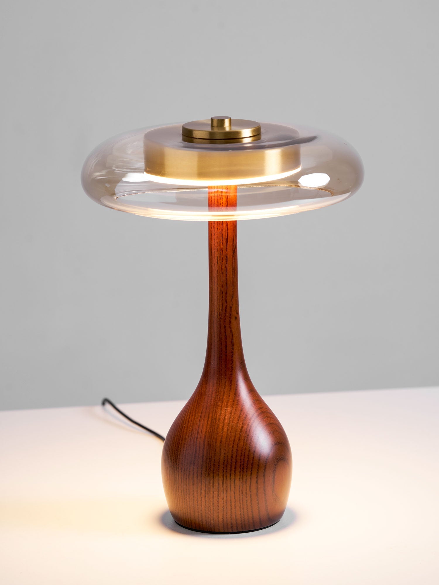 Elektra - Curved Wood and Amber Glass Table Lamp