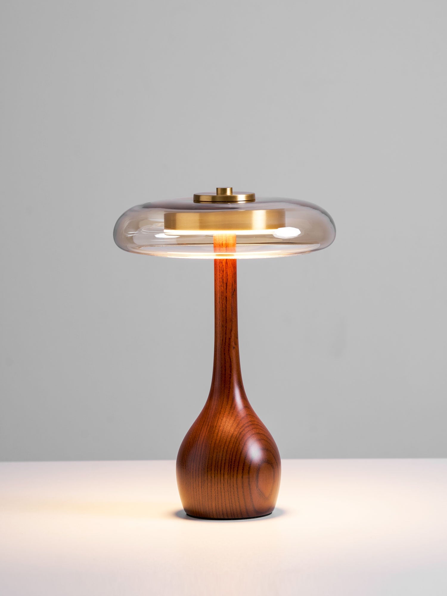 Elektra - Curved Wood and Amber Glass Table Lamp