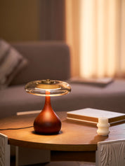 Elektra - Curved Wood and Amber Glass Table Lamp
