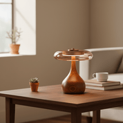 Elektra - Curved Wood and Amber Glass Table Lamp