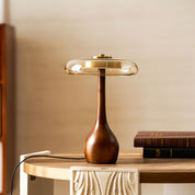 Elektra - Curved Wood and Amber Glass Table Lamp