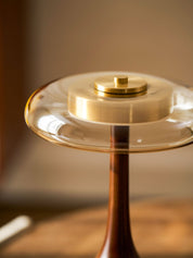Elektra - Curved Wood and Amber Glass Table Lamp