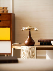 Elektra - Curved Wood and Amber Glass Table Lamp