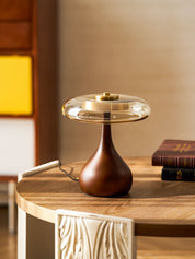 Elektra - Curved Wood and Amber Glass Table Lamp